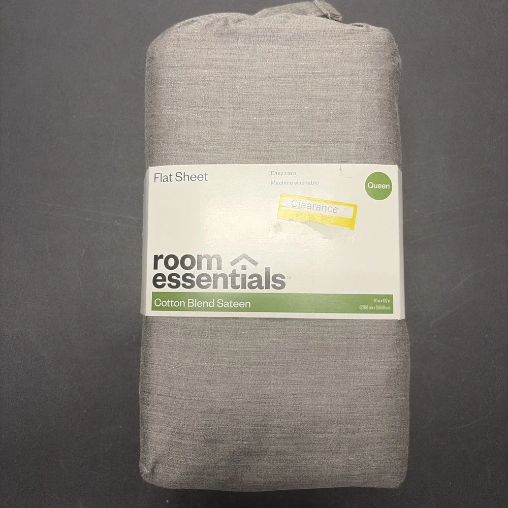 Room Essentials Gray Machine Washable Cotton Blend Sateen Flat Sheet Queen 20666